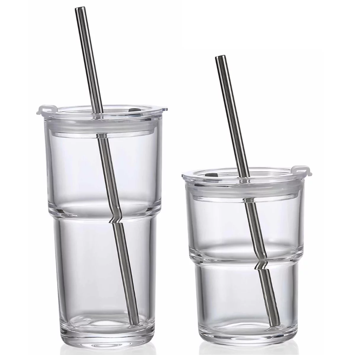 King Crystal 8 Vasos de Vidrio con Tapa y Popote