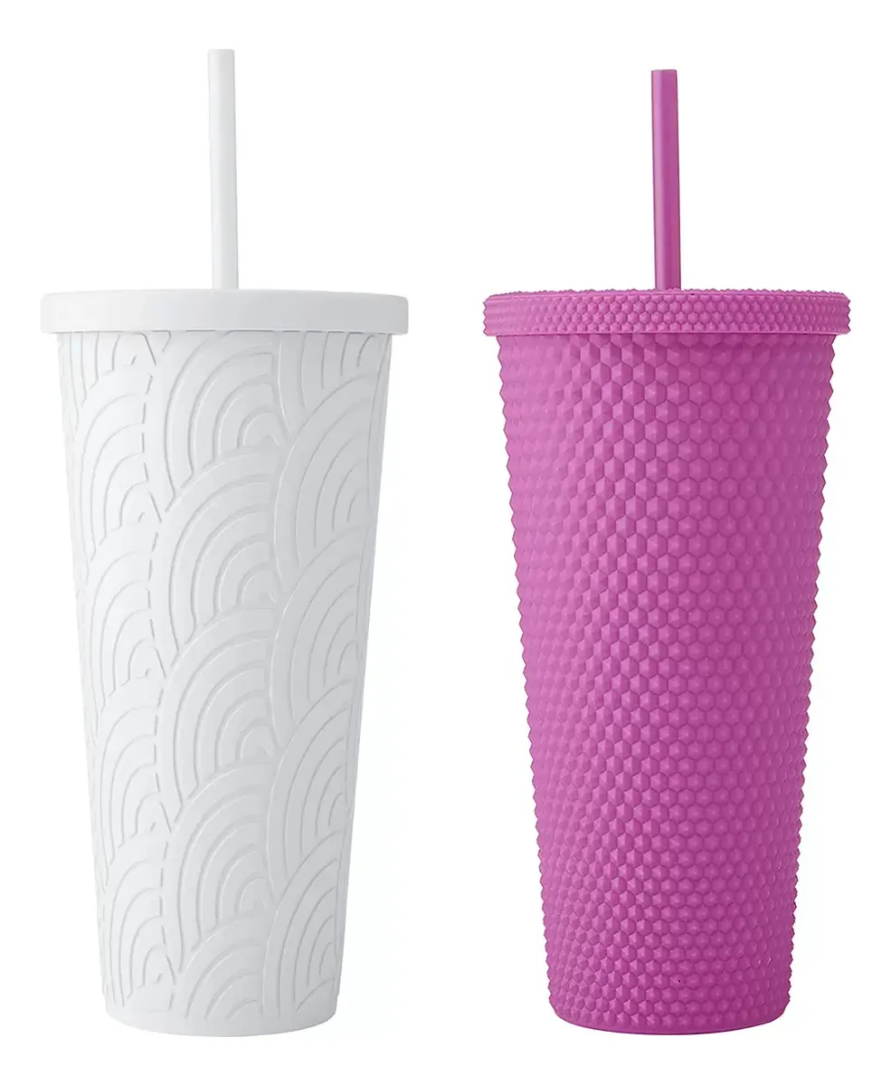 Set 2 Vasos Built Texturizados Doble Pared 650ml C/u Blanco - Rosa