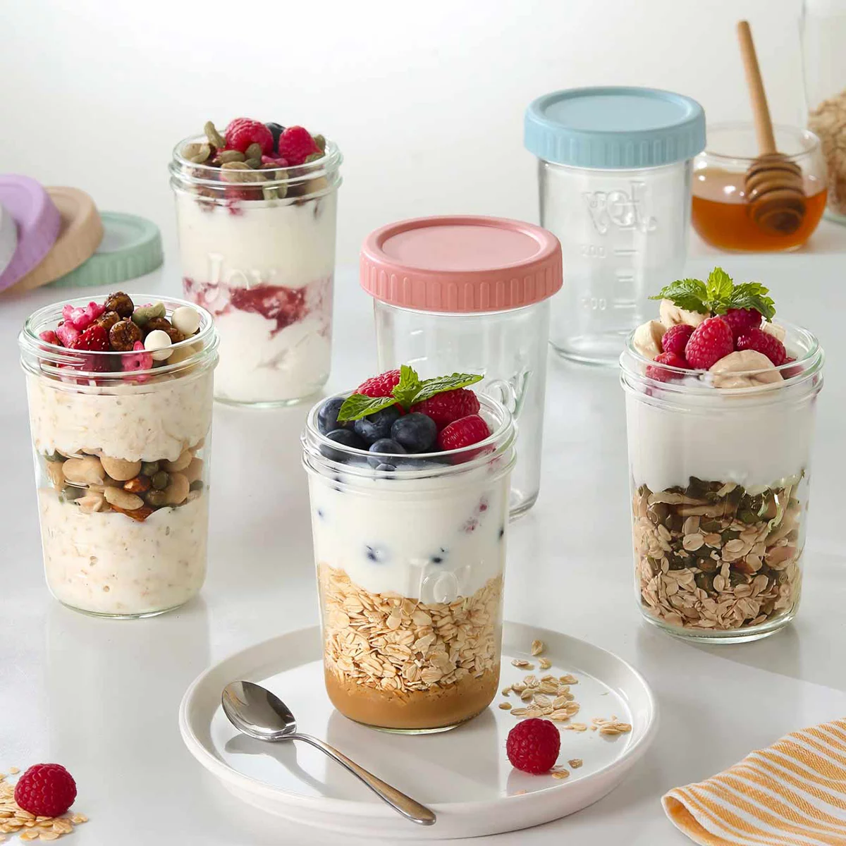 King Crystal Contenedores de Cristal para Alimentos con Tapa, 6 Piezas