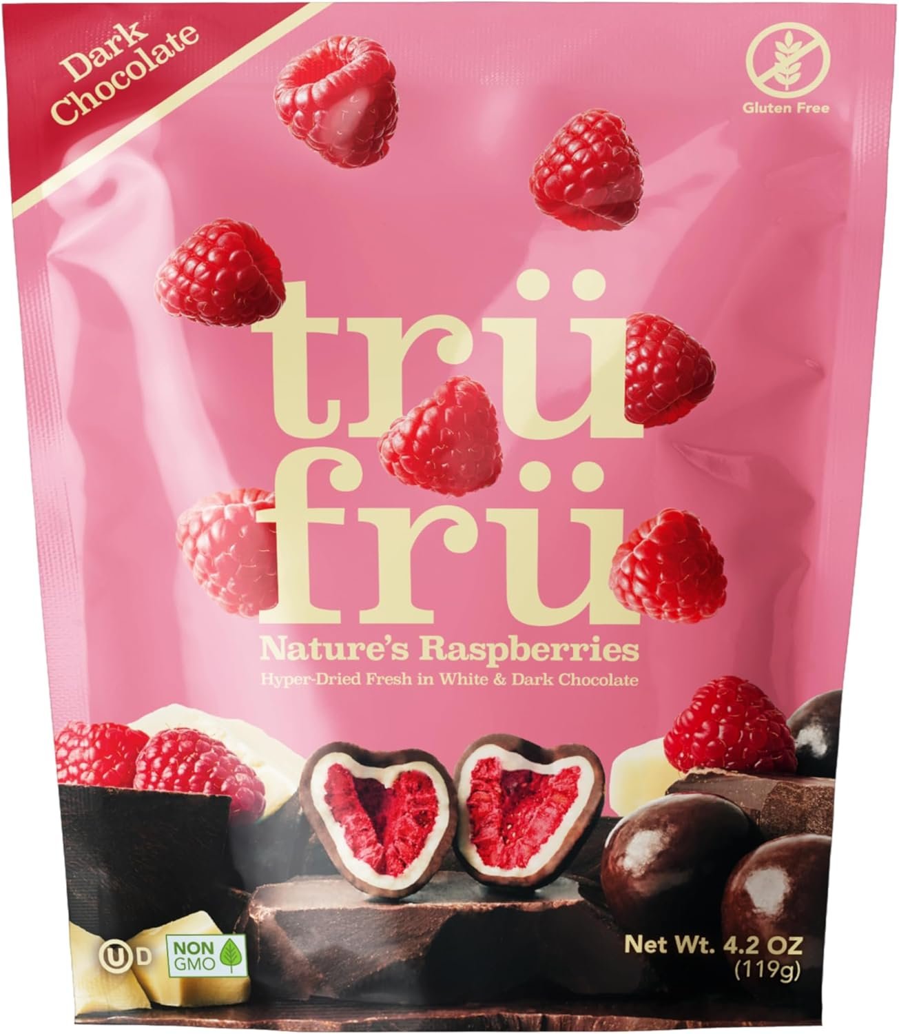 Tru Fru Fresas Frescas congeladas cubiertas de chocolate blanco y chocolate con leche 567 gr.