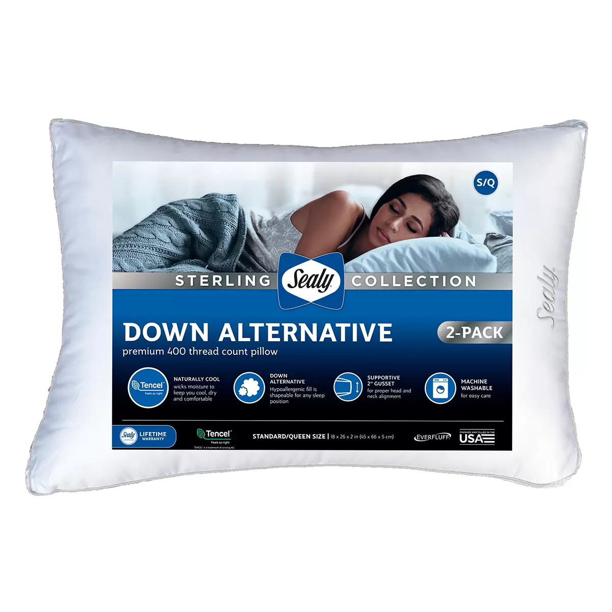 Sealy Juego de 2 Almohadas de Plumón Alternativo Hipoalergénicas Tamaño King